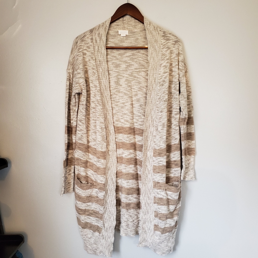 Nordstrom caslon long neutral striped cardigan